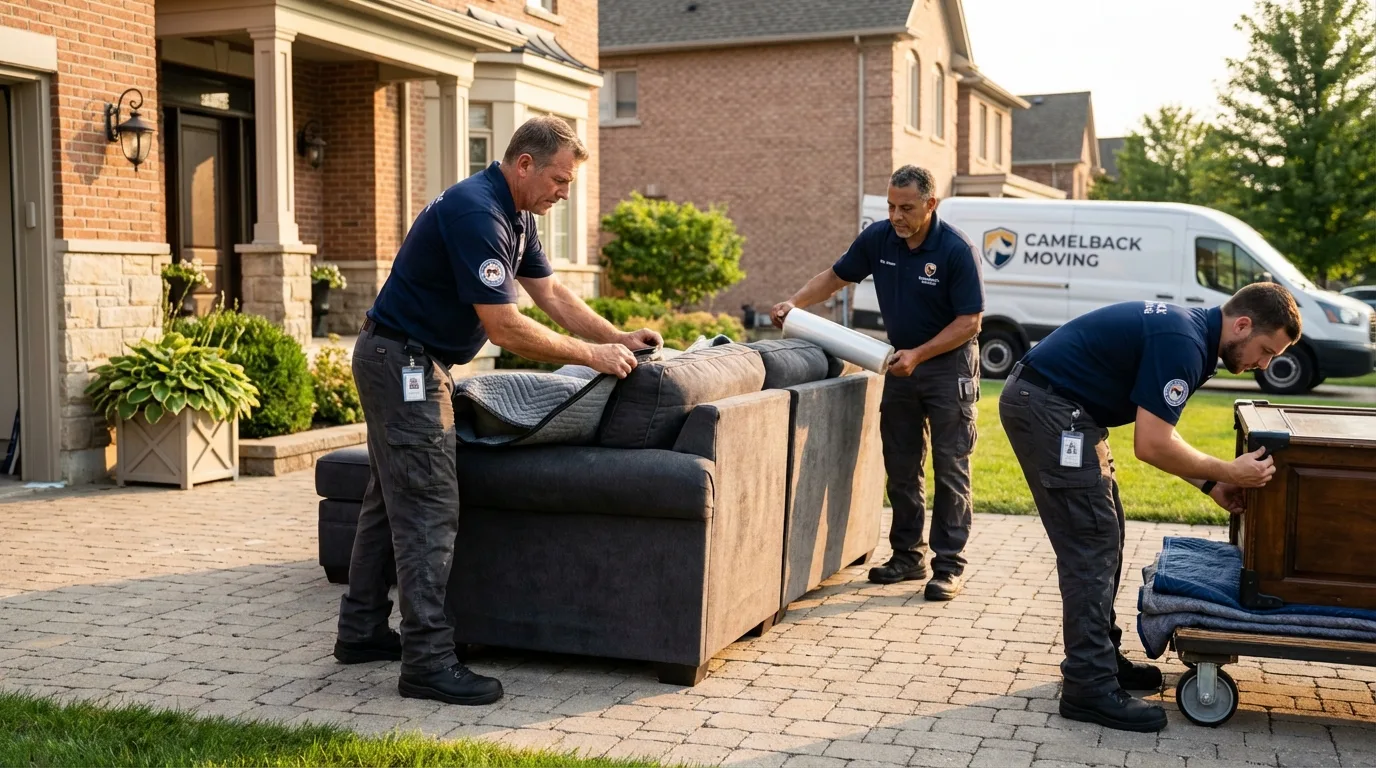 Large estate moving crew wrapping furniture in Plano, TX